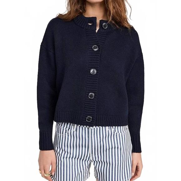 NEW FRAME chunky femme round neck cardigan in navy - Picture 1 of 4